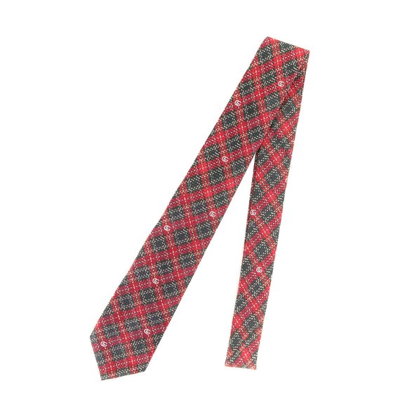 GUCCI GG Monogram Tartan Silk Red Check Men's K4615 - Picture 2 of 4